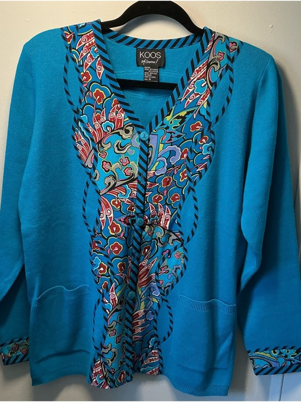 Koos silk and cotton blue boho artsy button sweater size medium - Picture 2 of 10